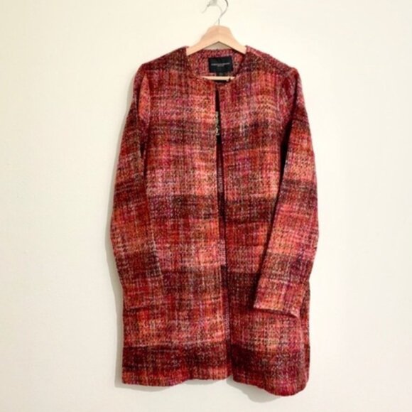 Christian Siriano Red Plaid Open Cardigan Jacket Small NWT - Picture 1 of 8